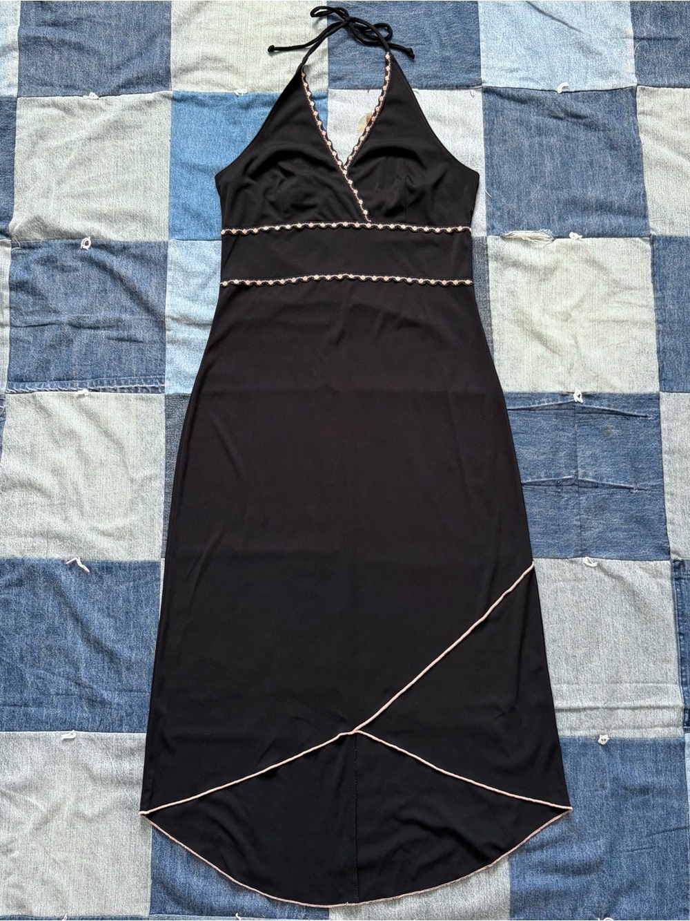 vintage y2k byer too! halter black peach trim midi dress size fits size M